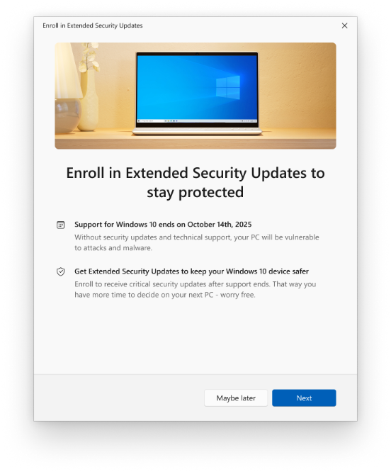 Мастер регистрации Windows 10 Extended Security Updates
